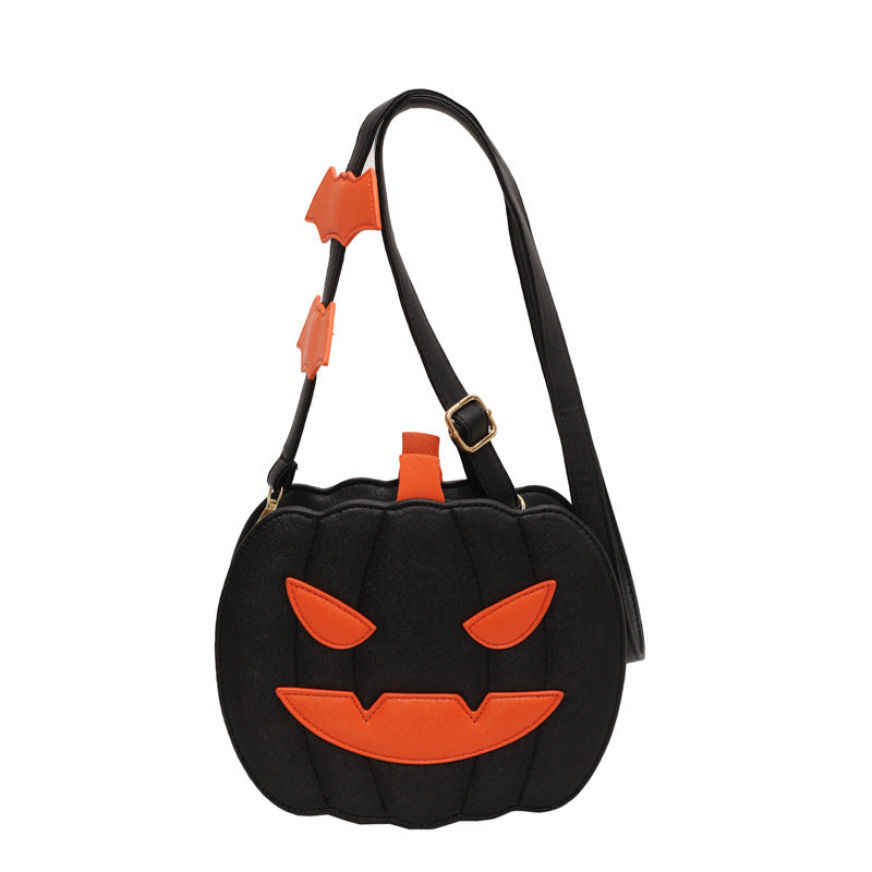 Halloween Bags Funny Pumpkin Cartoon Shoulder Crossbody Bag With Bat - Minihomy