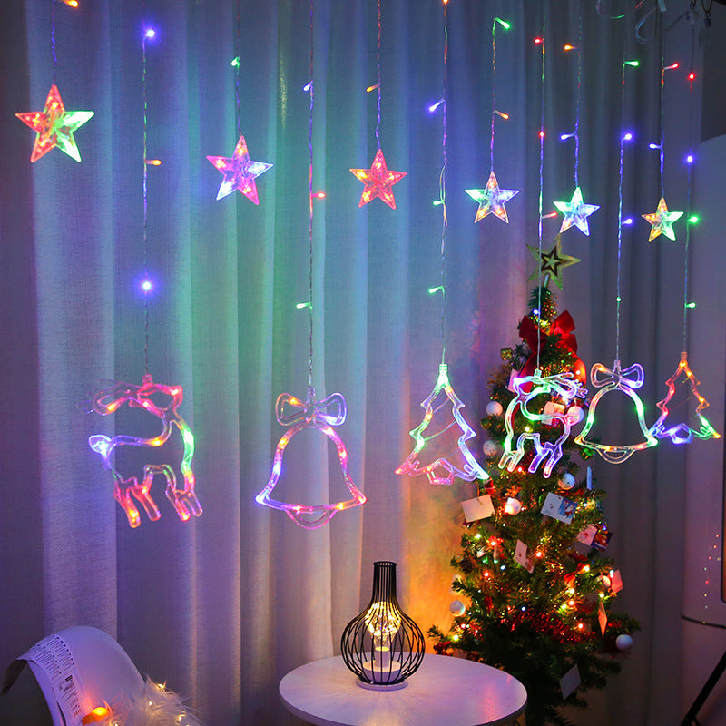 Christmas Deer Tree Bells Star String Fairy Lights Curtain Light Outdoor Garland - Minihomy