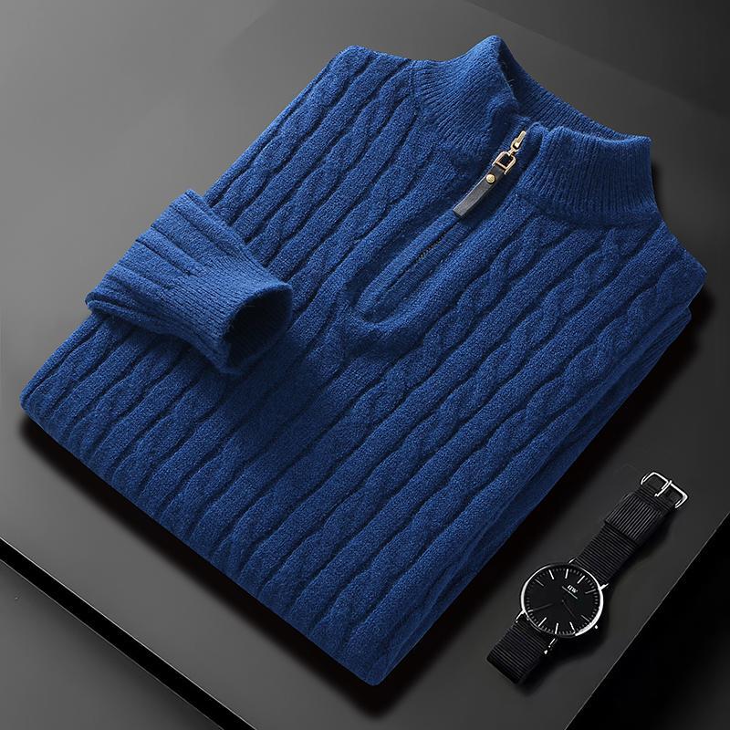 Fall Winter Men Half Zip Sweater Diamond Lattice Sweater: Elevate Your Winter Style - Minihomy