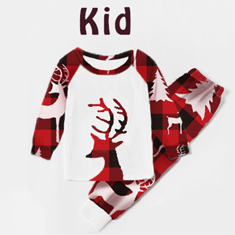 Christmas Deer Head Print Parent-child Home Service Suit - Minihomy