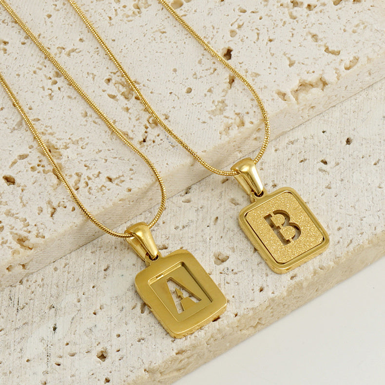 Alphabet Necklace 26 Letters Hollow Out Square 18K Necklace Fashion Jewelry - Minihomy