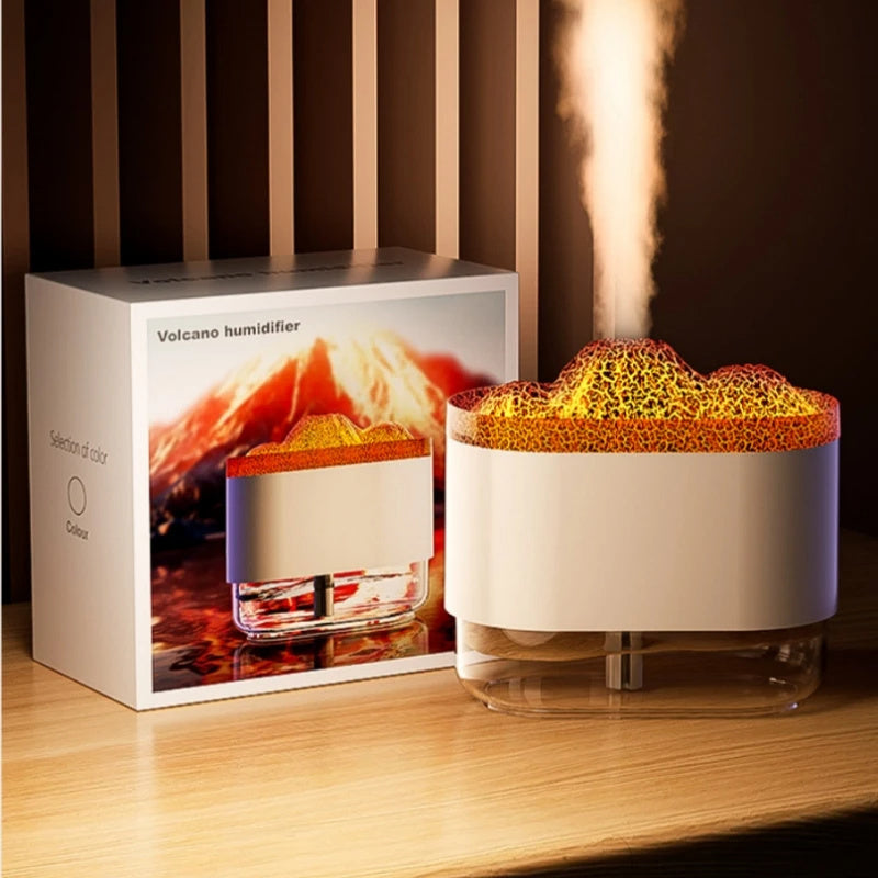 USB Volcano Hava Nemlendirici - 300ML Ultrasonik Sis Makinesi, Renkli Lambalı Aroma Difüzörü