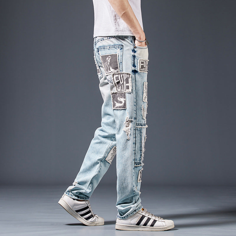 Denim Trousers Men Do Old Patches - Minihomy