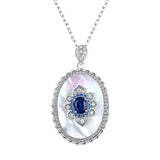 Sapphire Diamond Pendant - 925 Sterling Silver Chain Necklace for Women