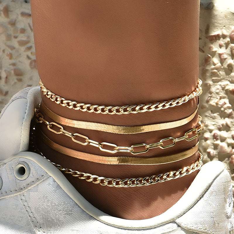 Cross Border New Anklet Women's Fashion Multi-layer Metal Chain Anklet Set - Minihomy