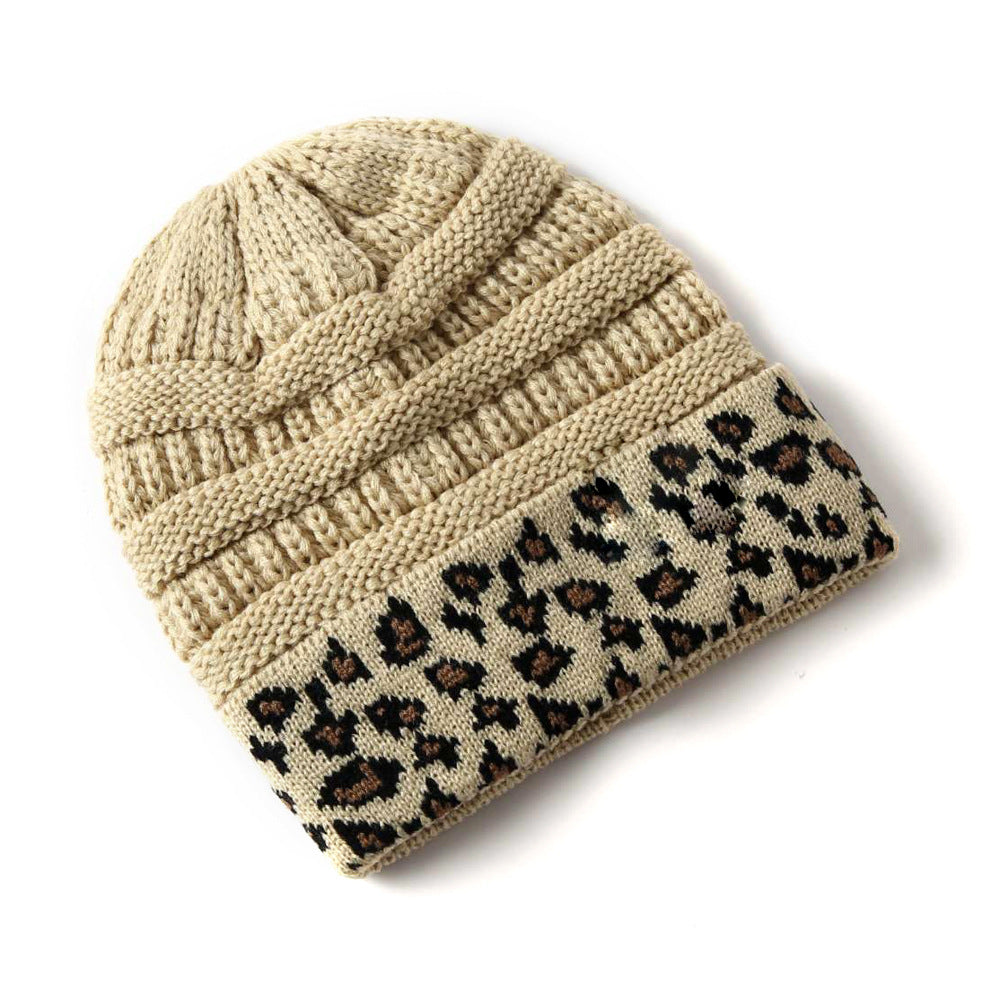 Beanie Women's Warm Leopard Print Knitted Hat Winter - Minihomy