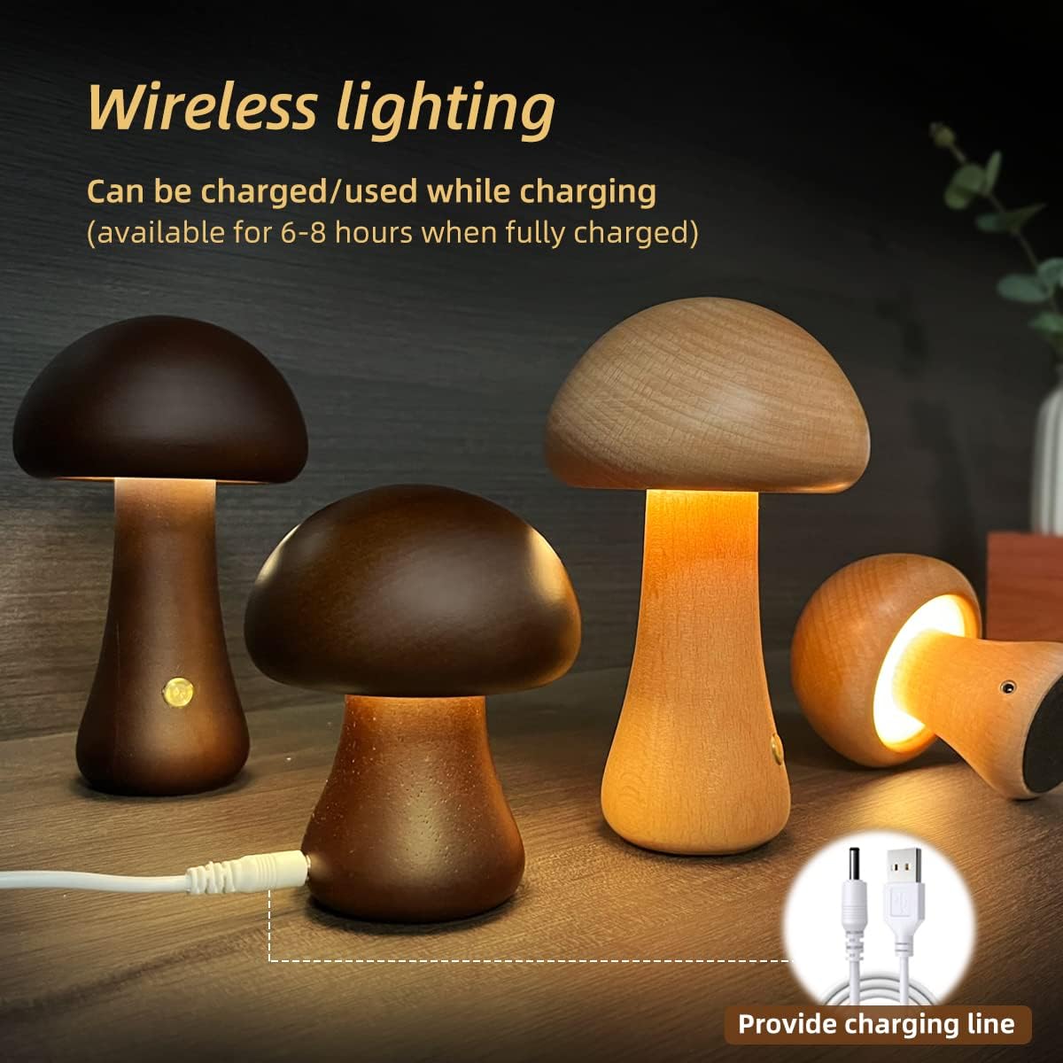 INS Wooden Cute Mushroom LED Night Light - Bedside Table Lamp for Bedroom - Minihomy