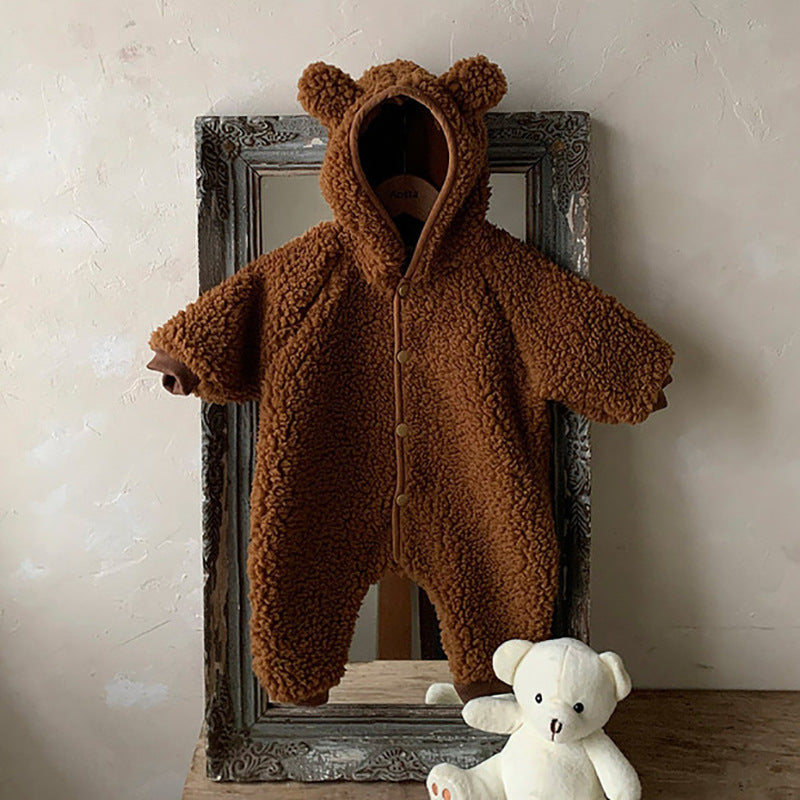 Baby Winter Boys And Girls Bear Double-sided Lamb Hooded Cotton Jersey - Minihomy