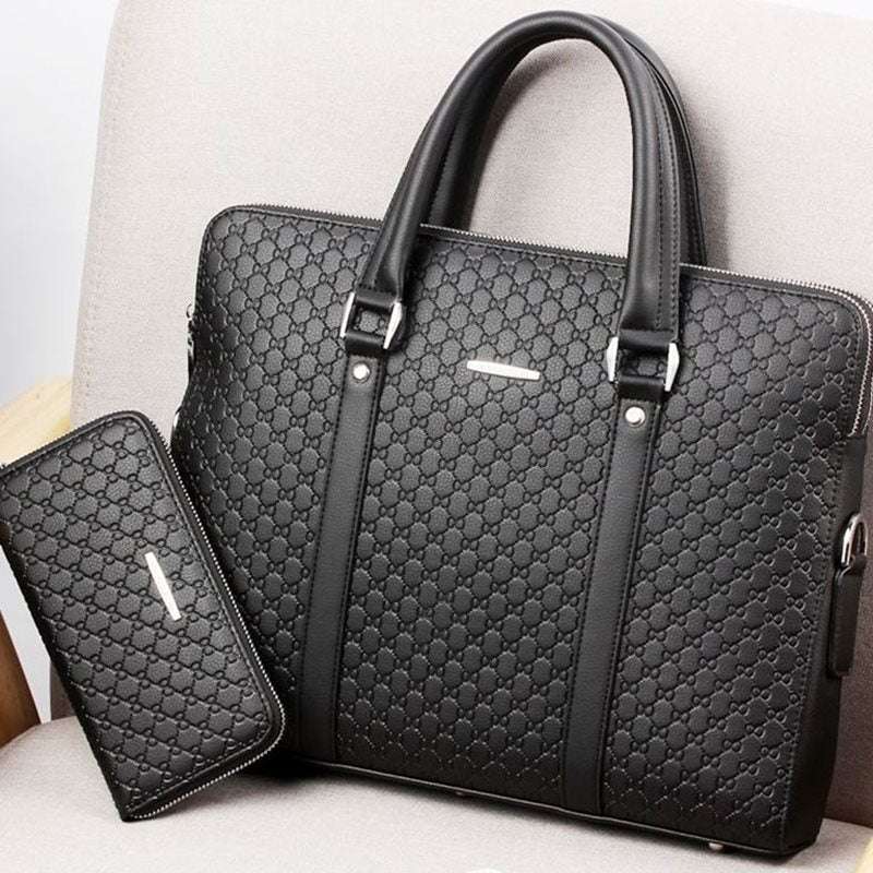 Men bag handbag leather business briefcase embossed letters - Minihomy