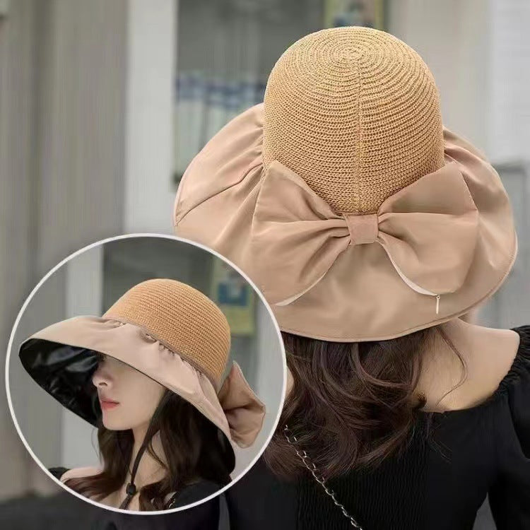 Large Brim Sun Hat with Bow - UV Protection, Summer Fisherman Hat for Women - Minihomy