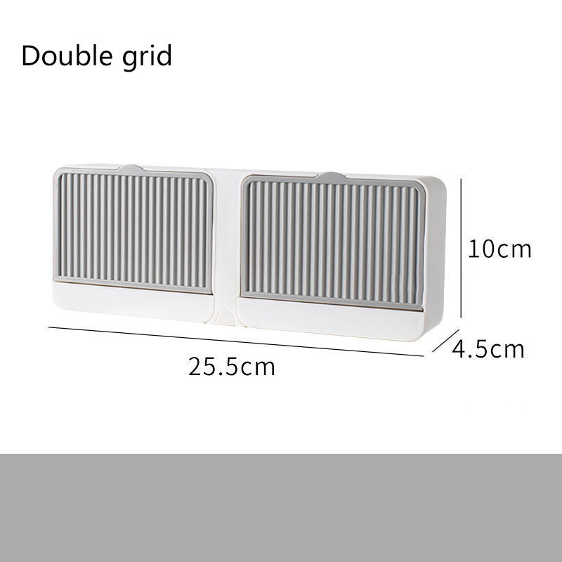 Double Grids Soap Storeage Box Wall Puch Free Drain Soap Holder - Minihomy