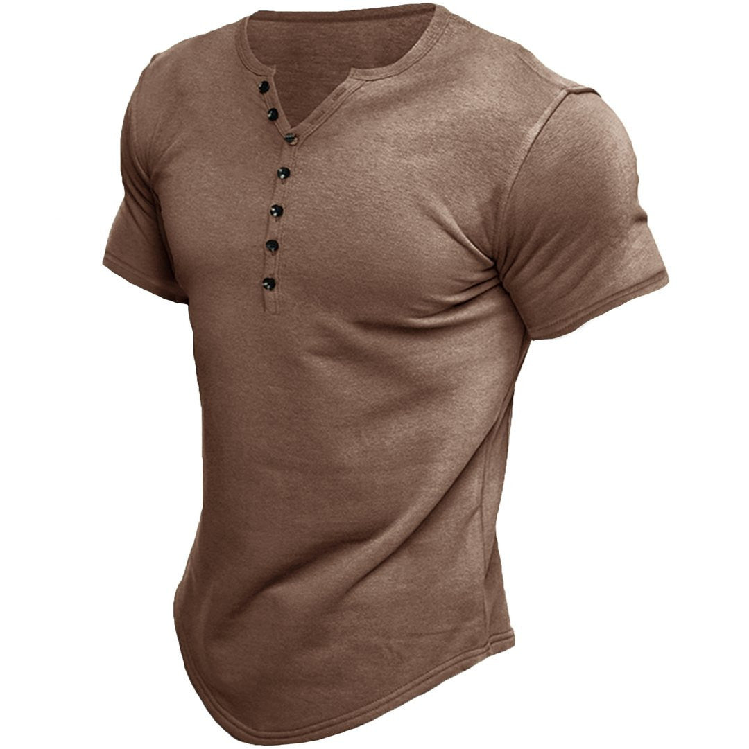 Men's Casual Solid Color Button Sleeve Top - Minihomy