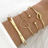 Vintage Gold Crystal Heart Letter Love Bangle Bracelet Set for Women - Fashion Multi-layer Geometric Charm Bracelets Jewelry Gifts