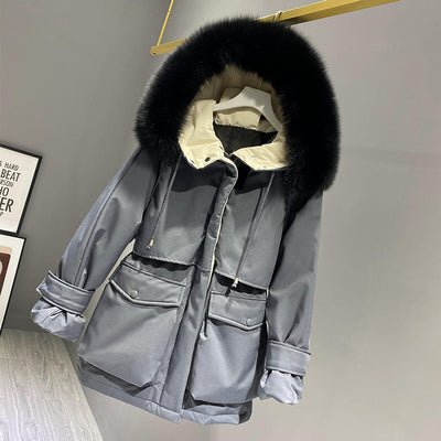 Hooded Faux Fur Collar Women's Clothing Big Pocket Down Jacket Female Winter Coat Woman - Minihomy