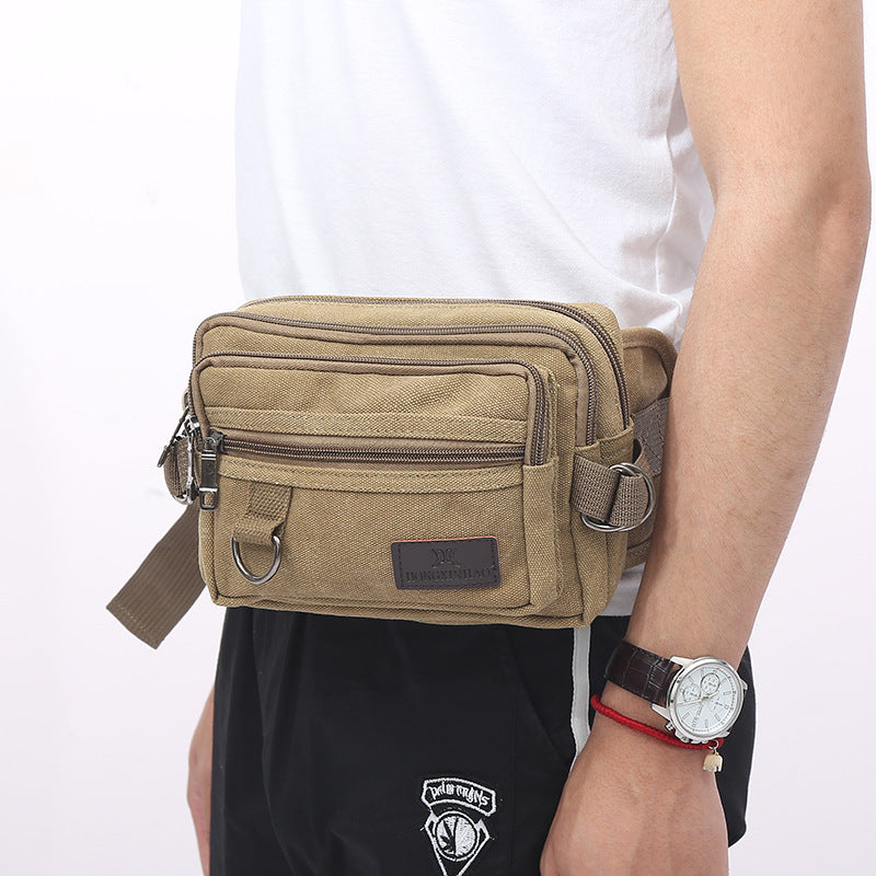 Canvas Fanny Pack With 4-Zipper Pockets Men Waist Bag - Minihomy