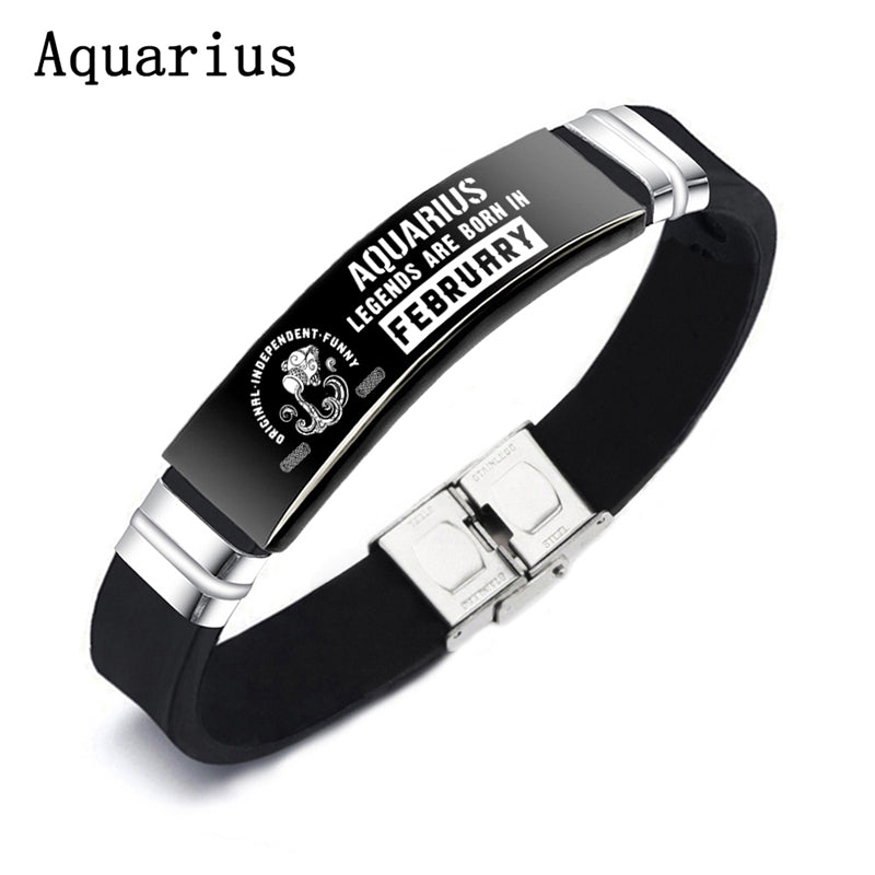 Black 12 Constellation Zodiac Sign ID Bracelets Bangles For Women Men - Minihomy