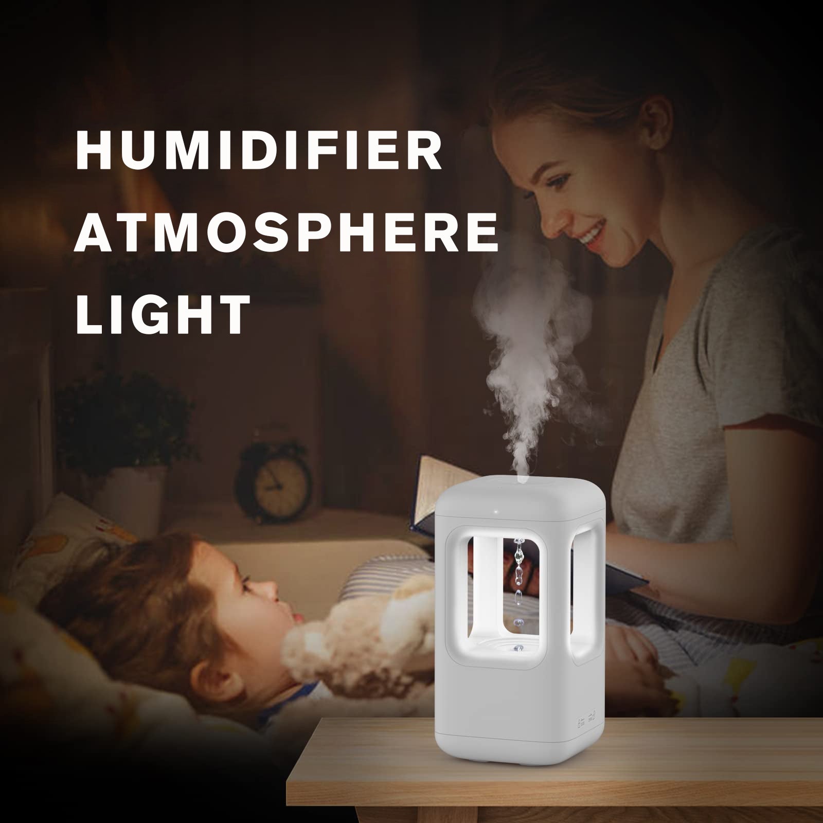 Air Humidifier - Quiet Bedroom Anti-Gravity Water Drop Humidifier with Atmosphere Light - Minihomy