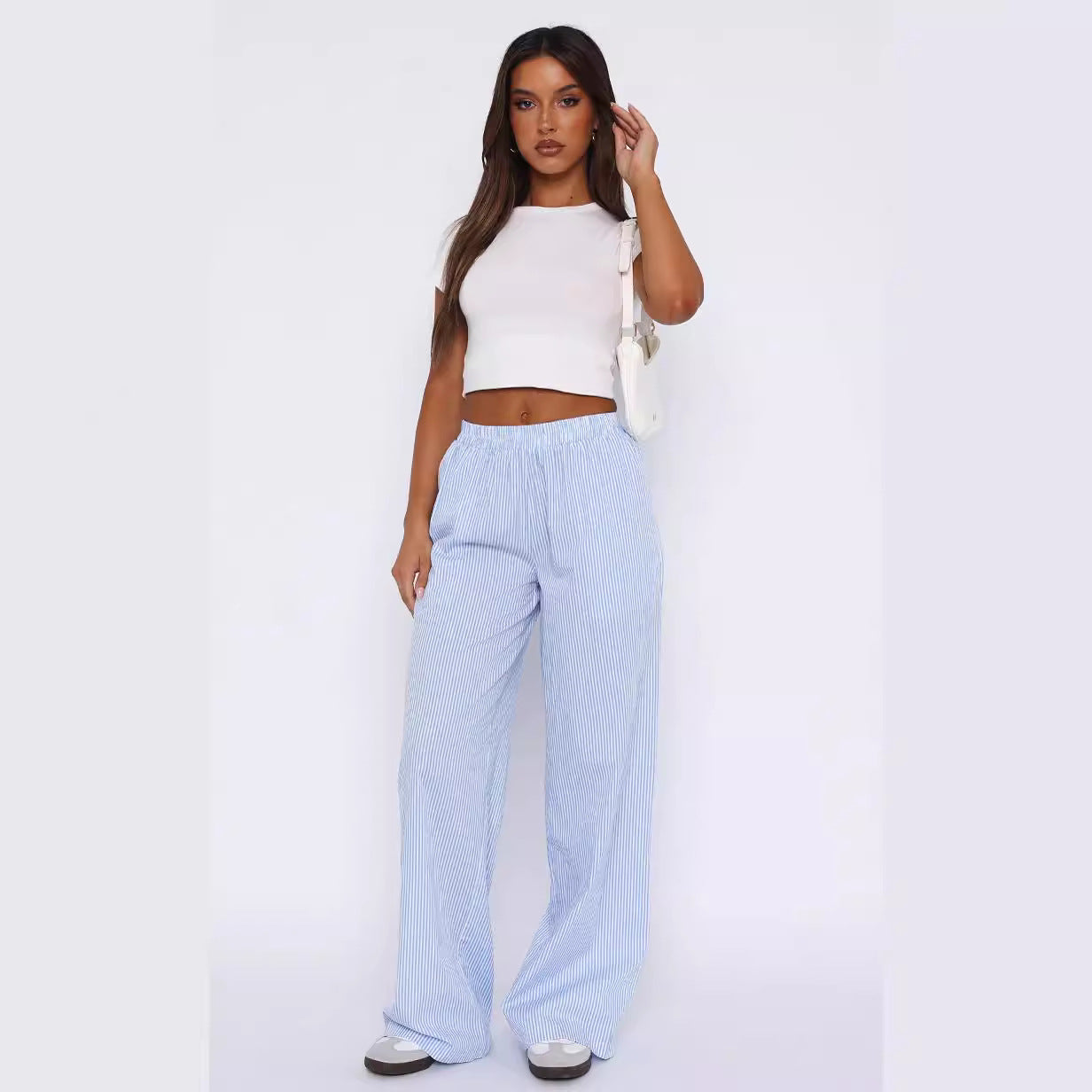 Fashion Casual Striped Summer Wide Leg Trousers - Minihomy