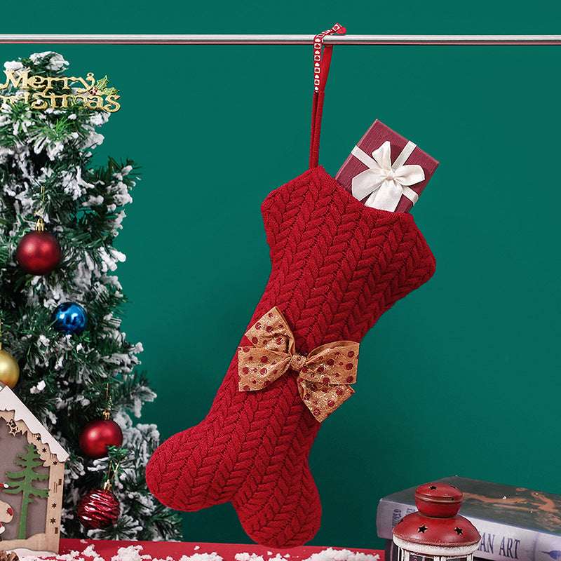 Christmas Decorations Knitting Wool Hanging Gift Bag - Minihomy