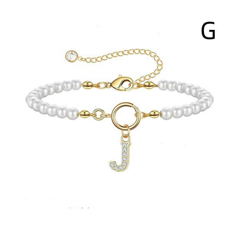 Personalized Initial Bracelet with Pearl Charm - A-Z Letter Toggle Clasp Jewelry Gift for Women - Minihomy