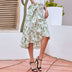 High Waist Fashion Long Black Knotted Tied Wrap Floral Ruffle Chiffon A-Line Split Skirt - Minihomy