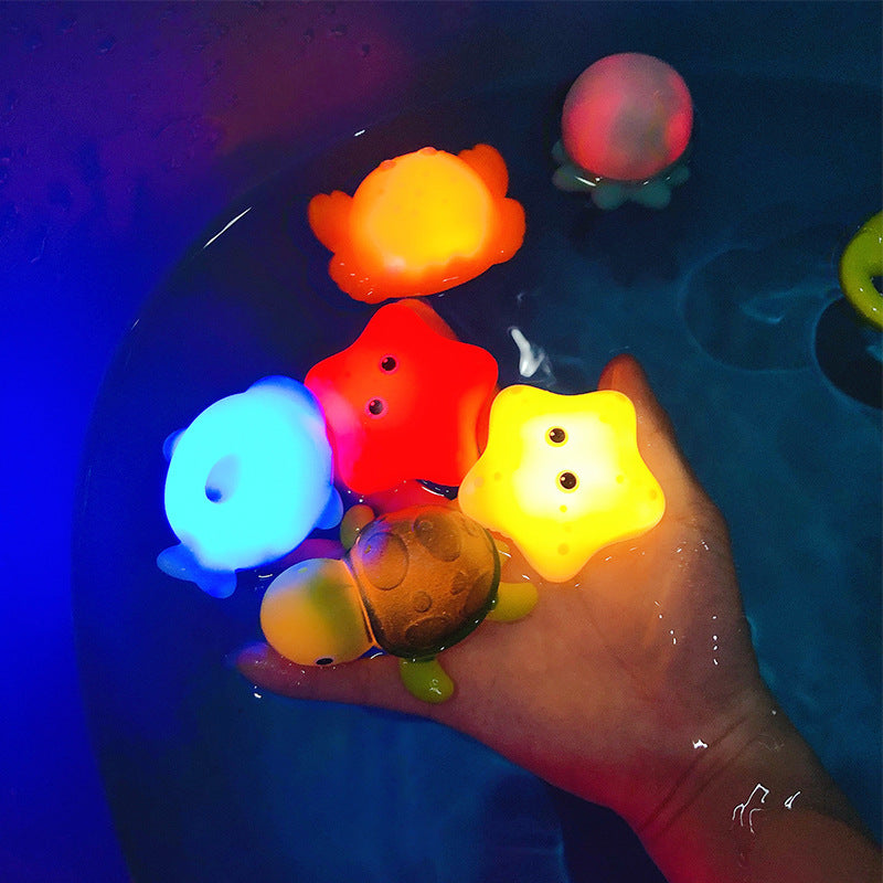 Baby Bath Toys - Soft Rubber Floating Luminous Frogs for Kids - Funny Wash & Play Gift - Minihomy