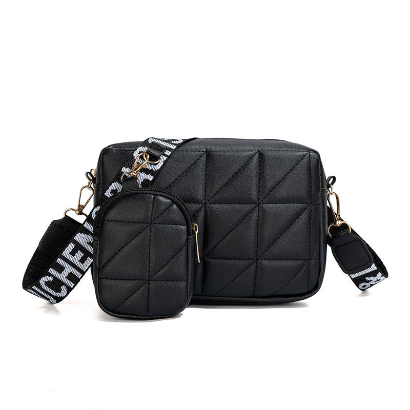 2Pcs Rhombus Shoulder Bag With Wallet - Letter Print Wide Shoulder Strap Small Square Bag - Minihomy