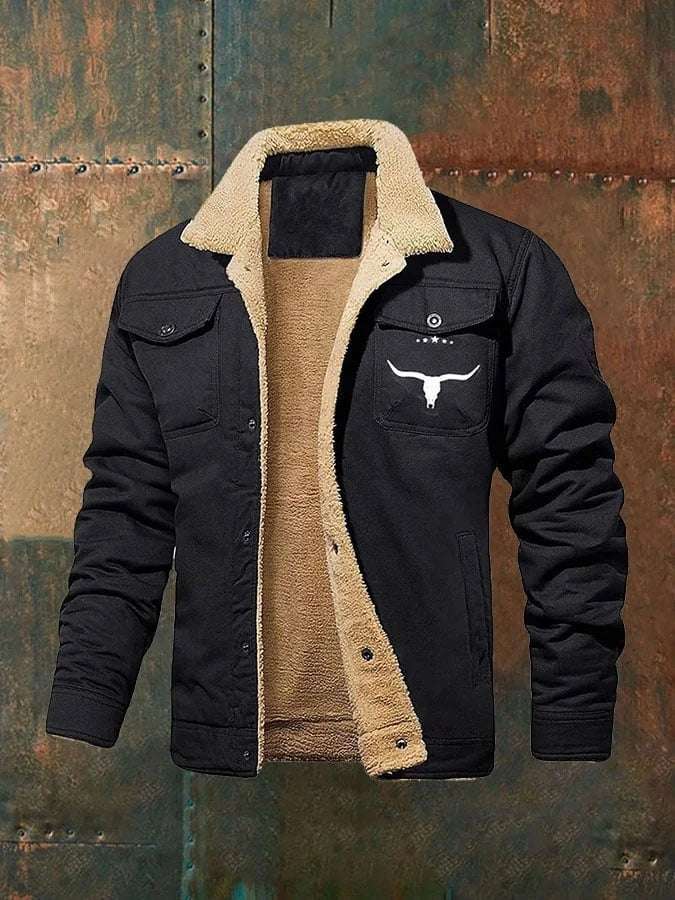 Men's Fleece-lined Cotton Casual Jacket Winter Lapel Single Breasted Warm Outerwear - Minihomy