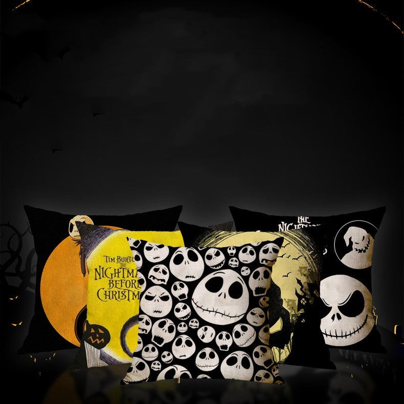 Linen Skull Halloween Pillow Cover - Minihomy