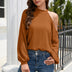 Off-the-shoulder Long Sleeve Crew Neck T-shirt Top Women - Minihomy