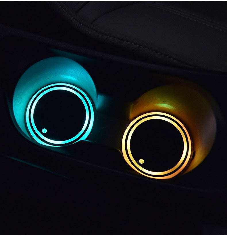 LED Cup Holder Coaster - Solar & USB Charging, Colorful Ambient Light, Non-Slip, Car Decor - Minihomy