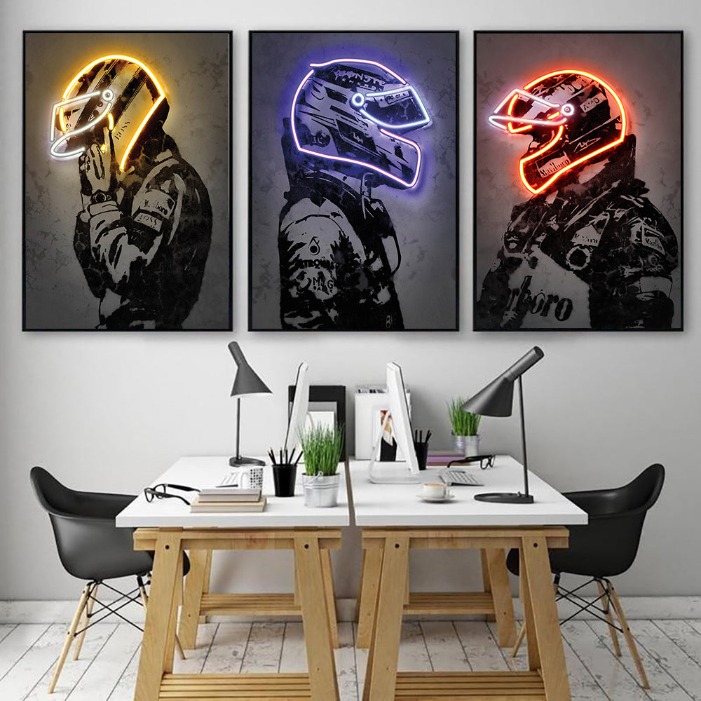 Neon Wall Art Poster Canvas Painting Vintage Helmet - Minihomy