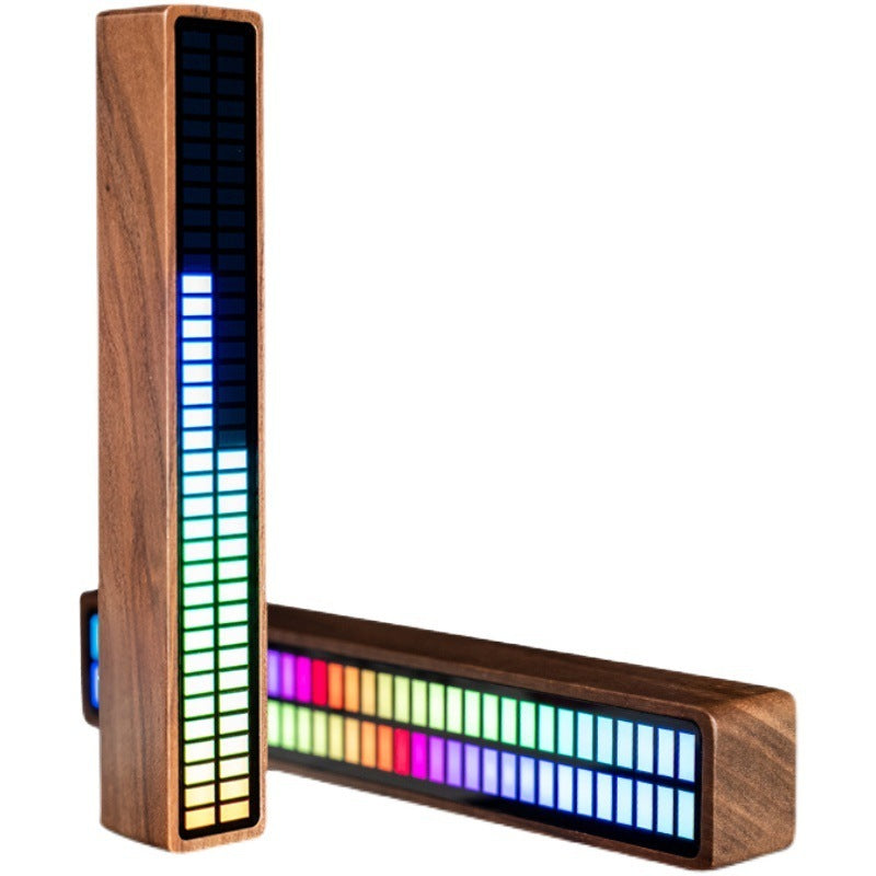 Bluetooth Voice Control Car Audio VU Meter with RGB LED Lights - Solid Wood Spectrum Rhythm - Minihomy