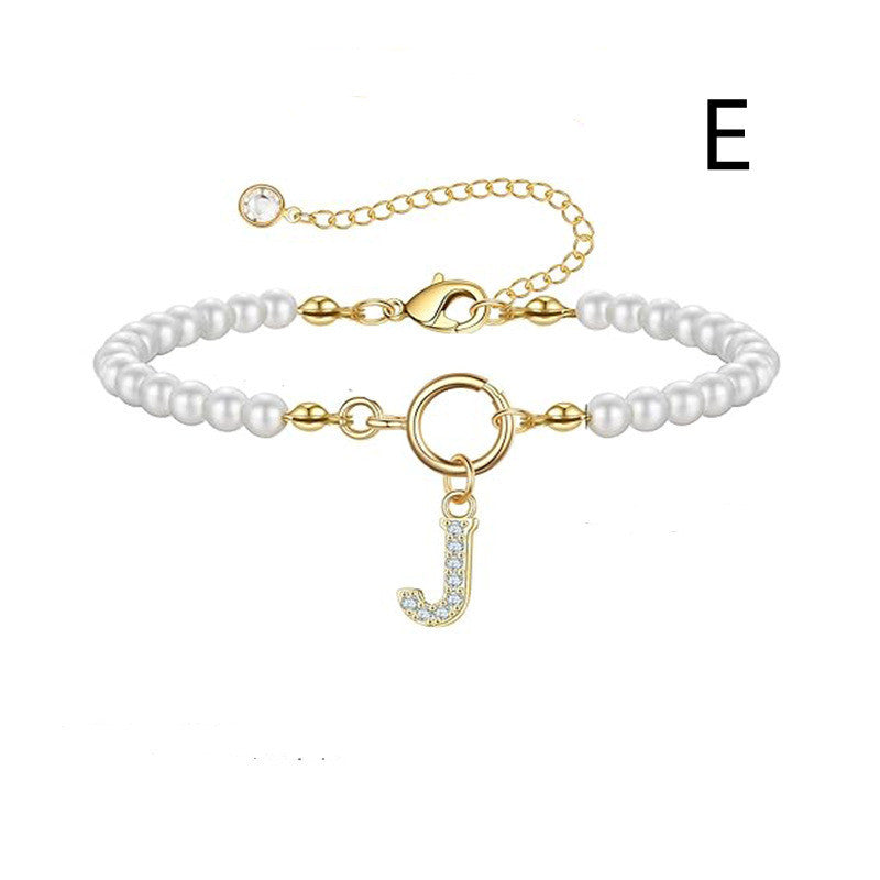 Personalized Initial Bracelet with Pearl Charm - A-Z Letter Toggle Clasp Jewelry Gift for Women - Minihomy