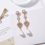 Pearl Earrings Love Rhinestones Long Earrings Women - Minihomy