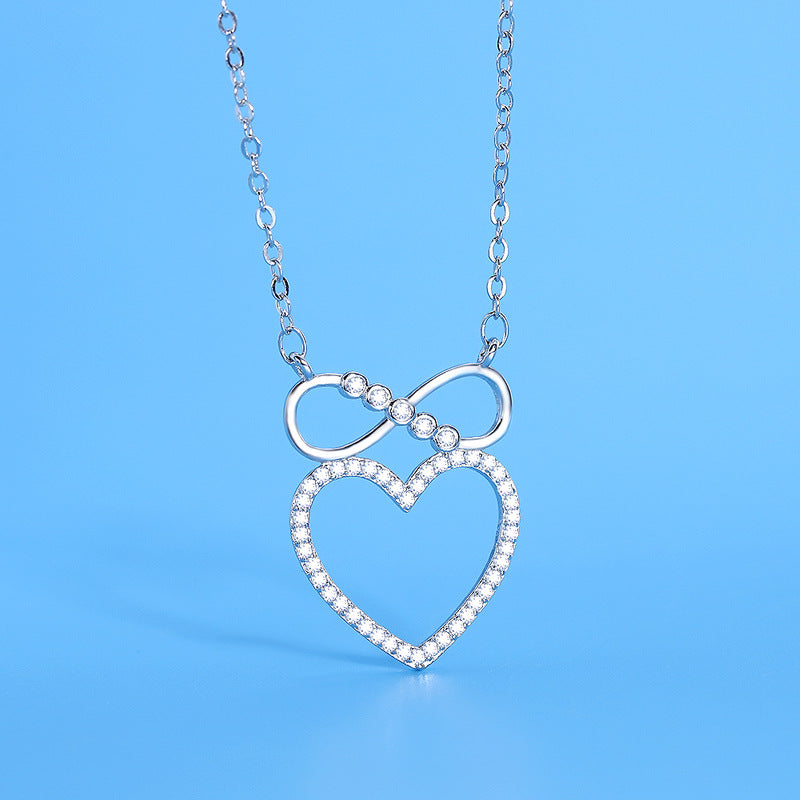 Heart-shaped Bow Zircon Pendant Clavicle Chain Jewelry Necklace - Minihomy