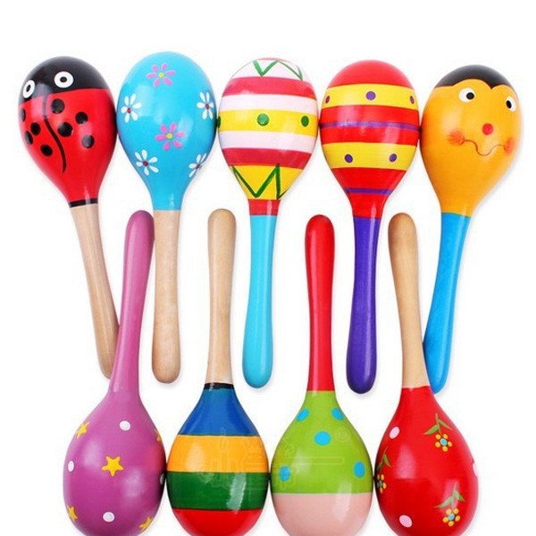 Children's wooden toys Maraca Hand Rattles Kids Musical Party Favor Child Baby - Minihomy