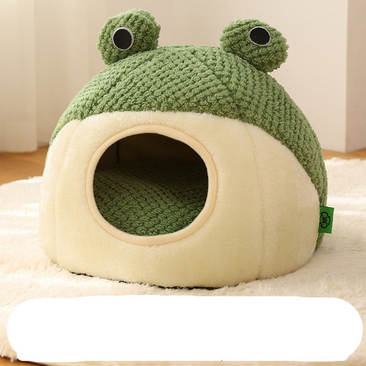 Pet Cat Dog Nest Little Frog Series Warm Plush Mat Autumn Winter Pet House - Minihomy