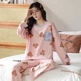 Loose Print Pajamas Women Autumn Winter Pyjama Set Long Sleeves And Trousers Sleepwear - Minihomy