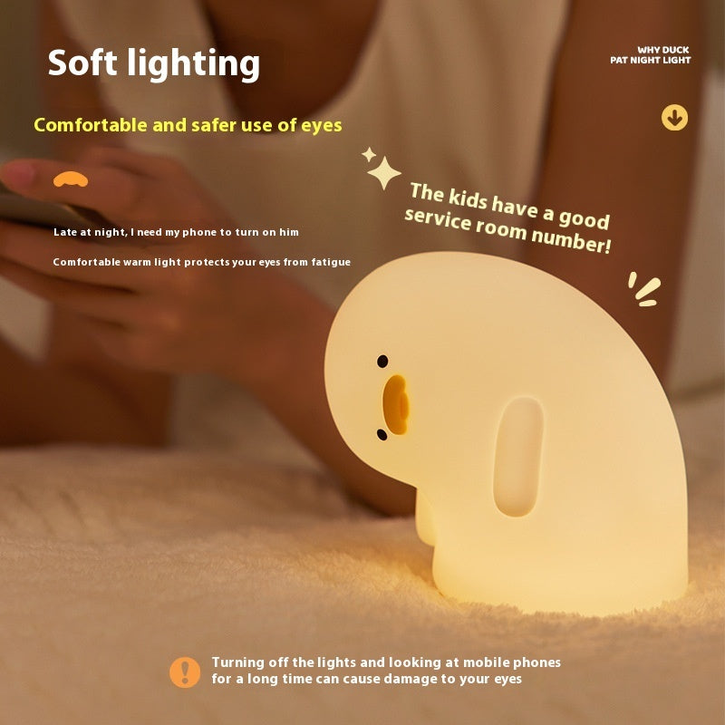 Cute Duck LED Night Light - USB Rechargeable, Silicone Touch Lamp for Kids Bedroom Decor - Minihomy