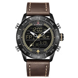 NAVIFORCE 9144 Men's Gold Sport Watch - Analog Digital Military Leather Quartz - Minihomy