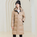 Women's Long Winter Hooded Coat - Warm Cotton Jacket with Pockets