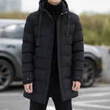 Long Hooded Jacket Men Winter Warm Windproof Coat - Solid Color Outdoor Clothes - Minihomy