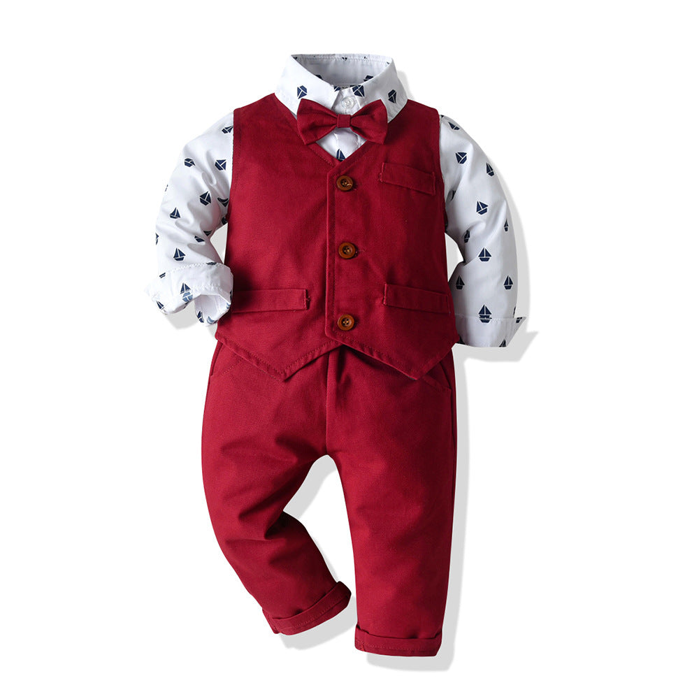 Boys Children's Long-sleeved Shirt Vest And Pants Suit - Minihomy