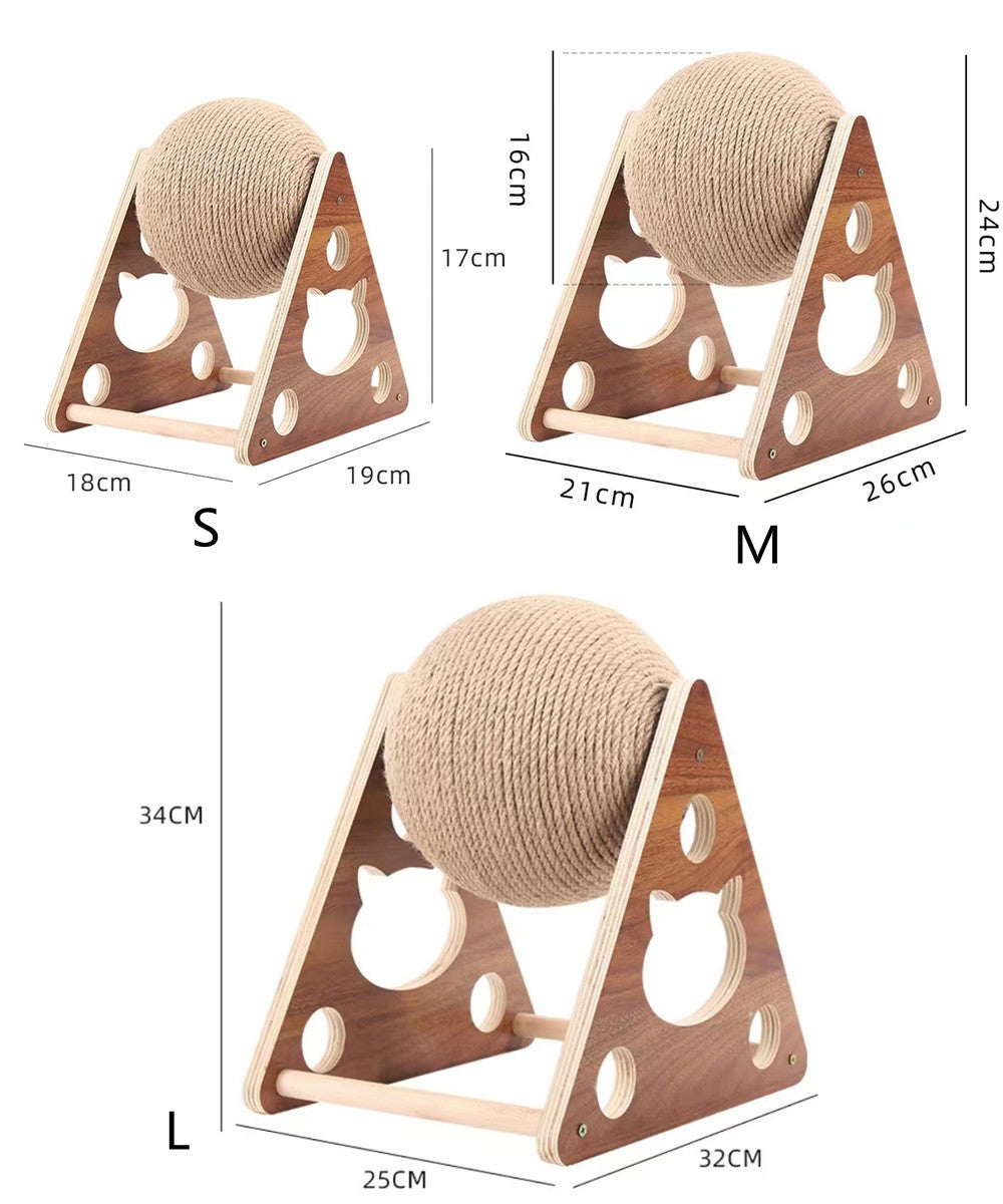 Ahşap Kedi Yakalama Koşu Bandı Topu Oyuncağı Sisal Halat Topu ile