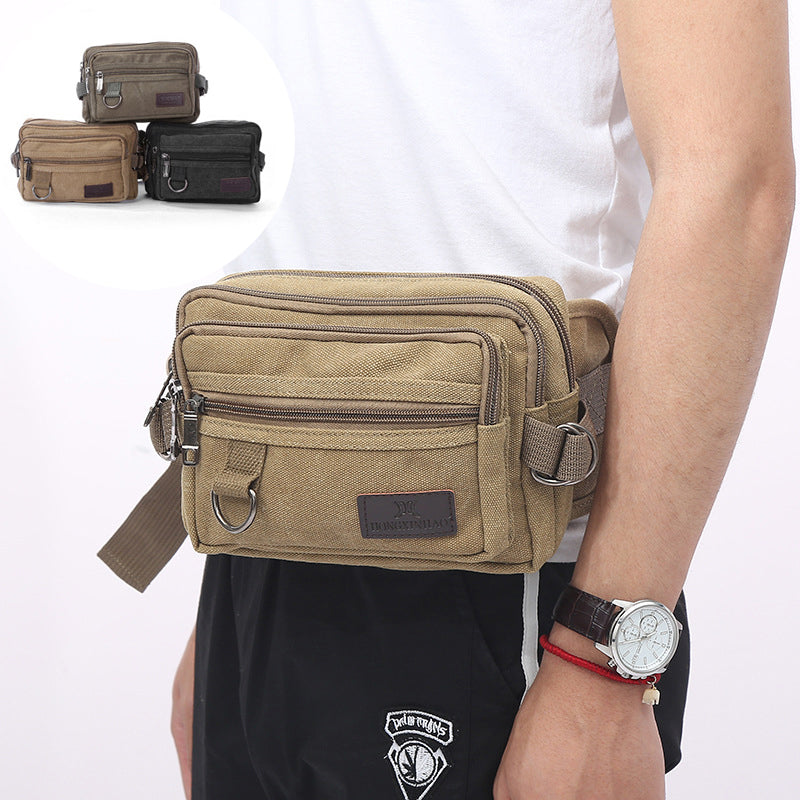 Canvas Fanny Pack With 4-Zipper Pockets Men Waist Bag - Minihomy