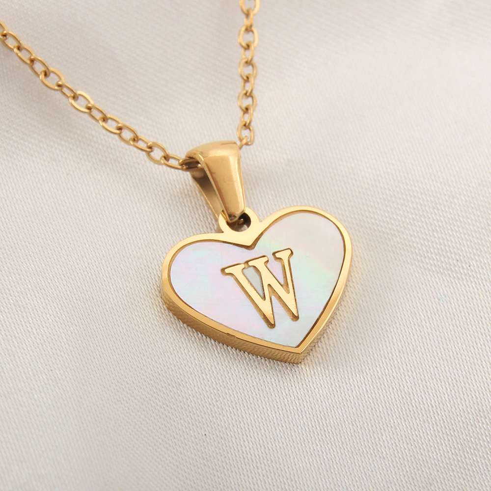 26 Letter Heart-shaped Necklace White Shell Love Clavicle Chain Necklace For Women - Minihomy