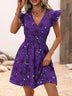 Flowers Print Ruffled Sleeveless Dress Summer Deep V-neck Slim-waist Short Dresses - Minihomy