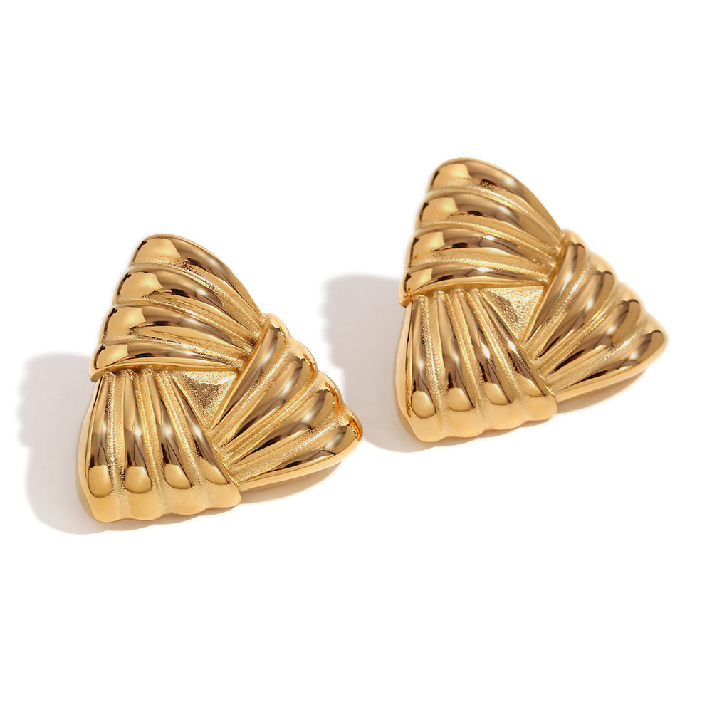 18K Gold Triangular Stud Earrings - Ins Fashion Retro Style Jewelry for Women - Minihomy