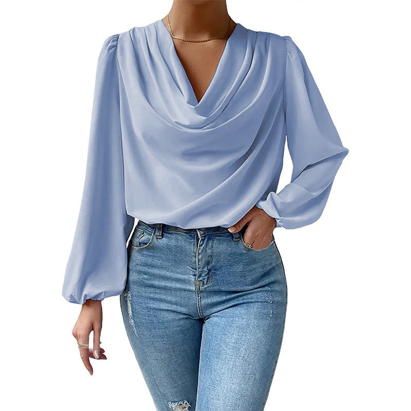 Chiffon Long-sleeved Shirt Loose V-neck Top T-shirt Women's Clothing - Minihomy